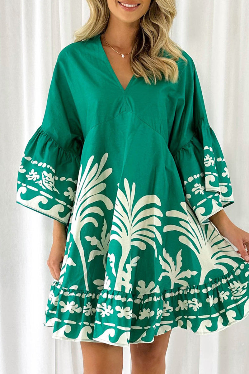 Nova | V-Neck A-Line Dress Boho Print - Elle & Milo
