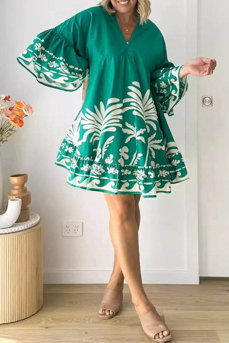 Nova | V-Neck A-Line Dress Boho Print - Elle & Milo