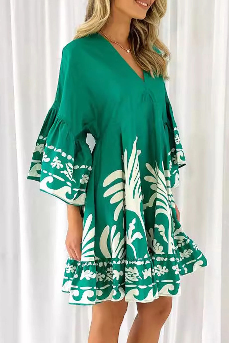 Nova | V-Neck A-Line Dress Boho Print - Elle & Milo