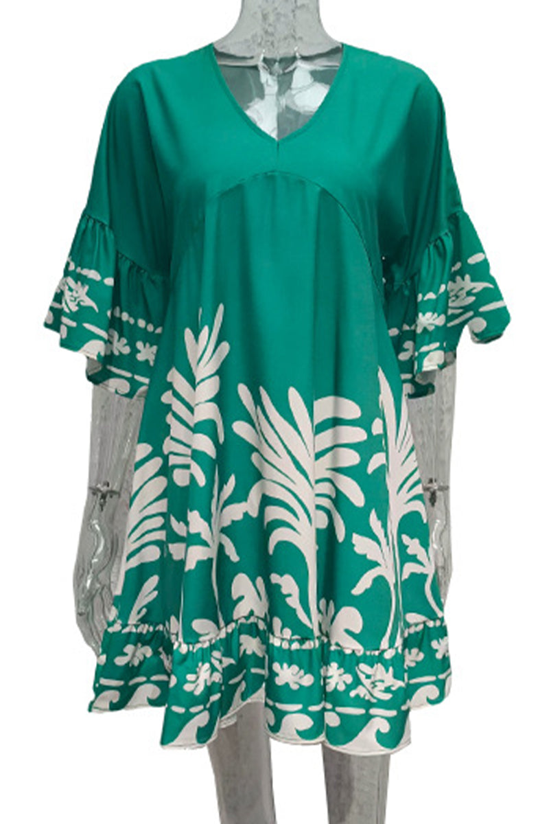 Nova | V-Neck A-Line Dress Boho Print - Elle & Milo
