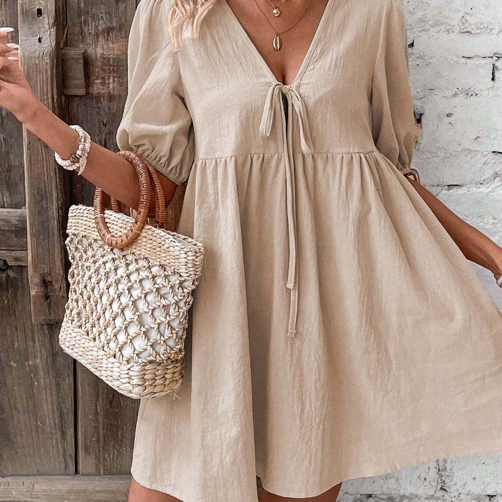 Nova | A-Line Mini Dress with Deep V-Neck - Elle & Milo
