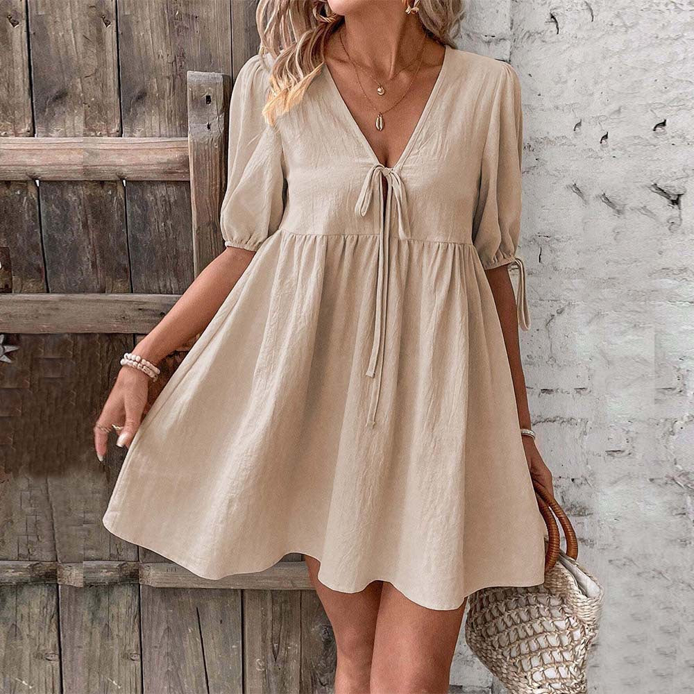 Nova | A-Line Mini Dress with Deep V-Neck - Elle & Milo
