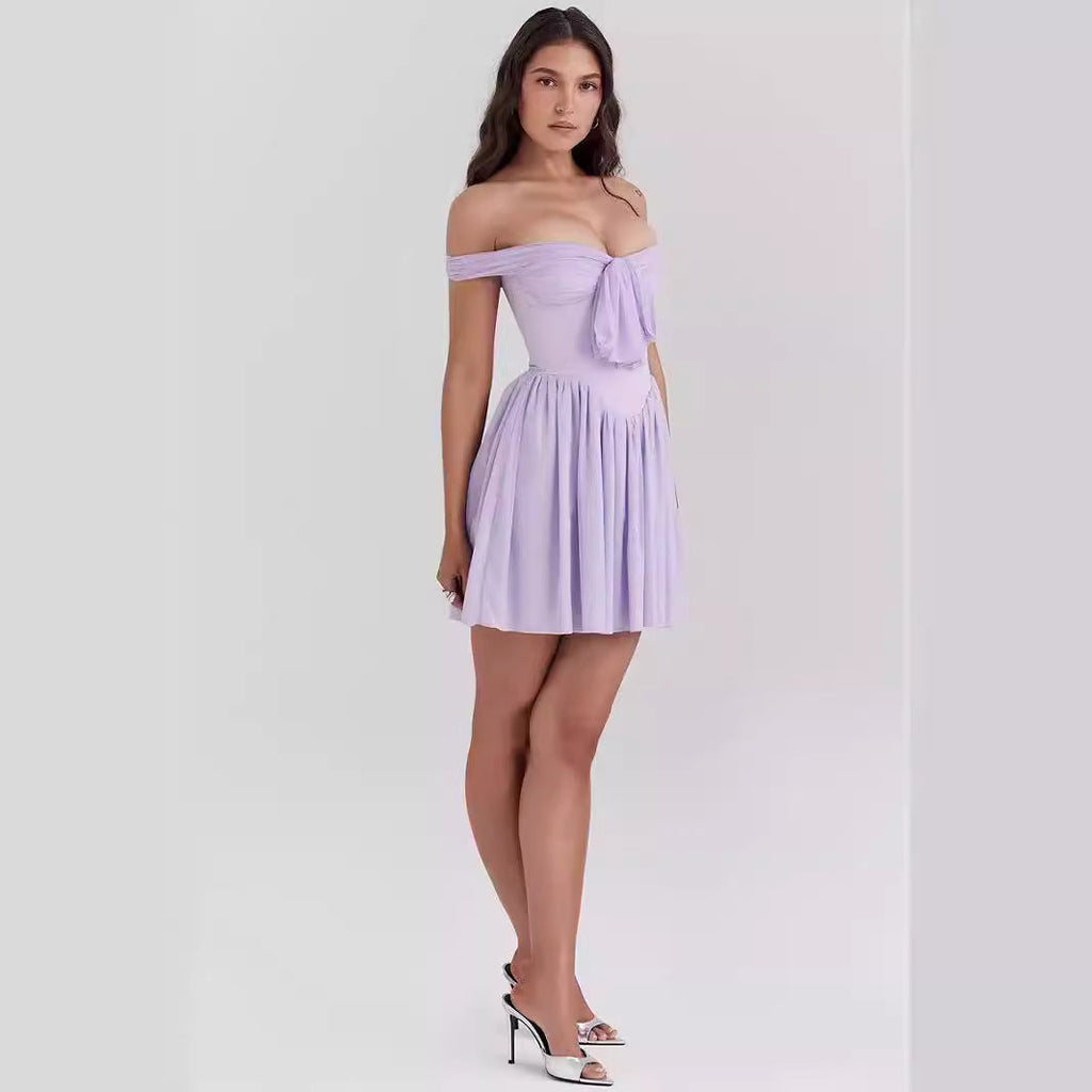 Aria | Off Shoulder Mini Dress Bow Front - Elle & Milo
