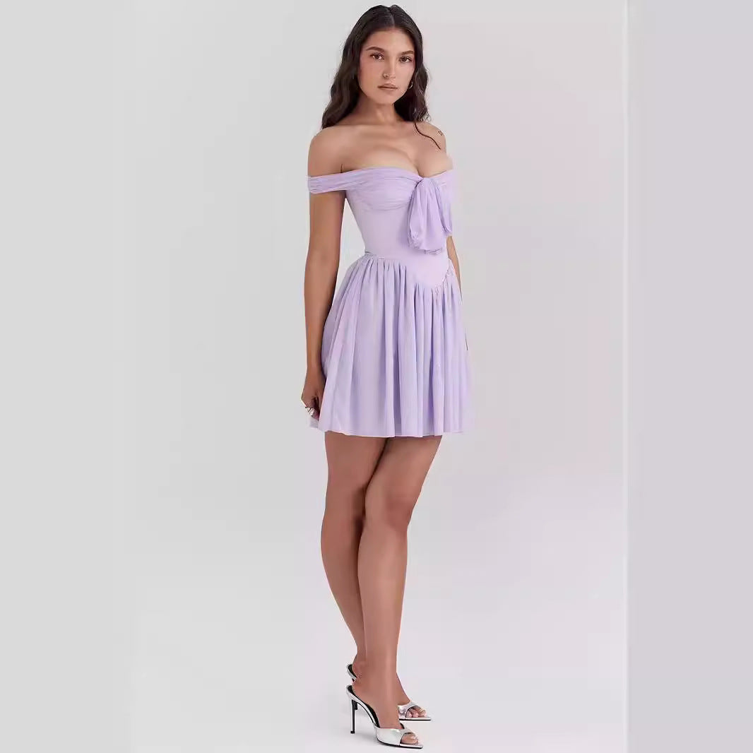 Aria | Off Shoulder Mini Dress Bow Front - Elle & Milo