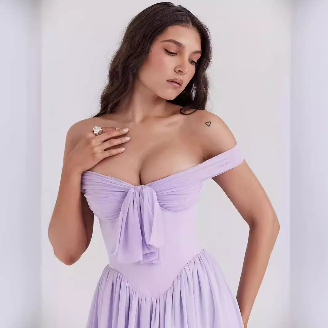 Aria | Off Shoulder Mini Dress Bow Front - Elle & Milo