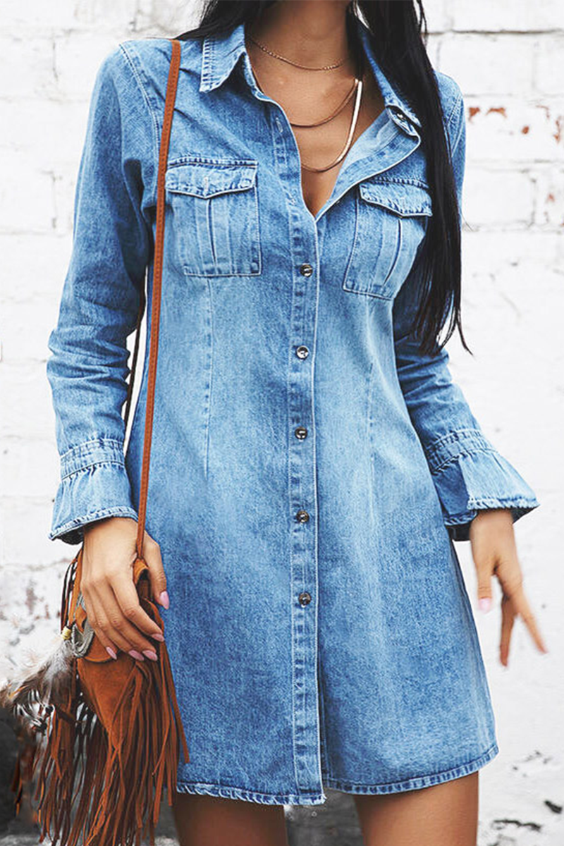 Azure Willow | Denim Shirt Dress - Elle & Milo