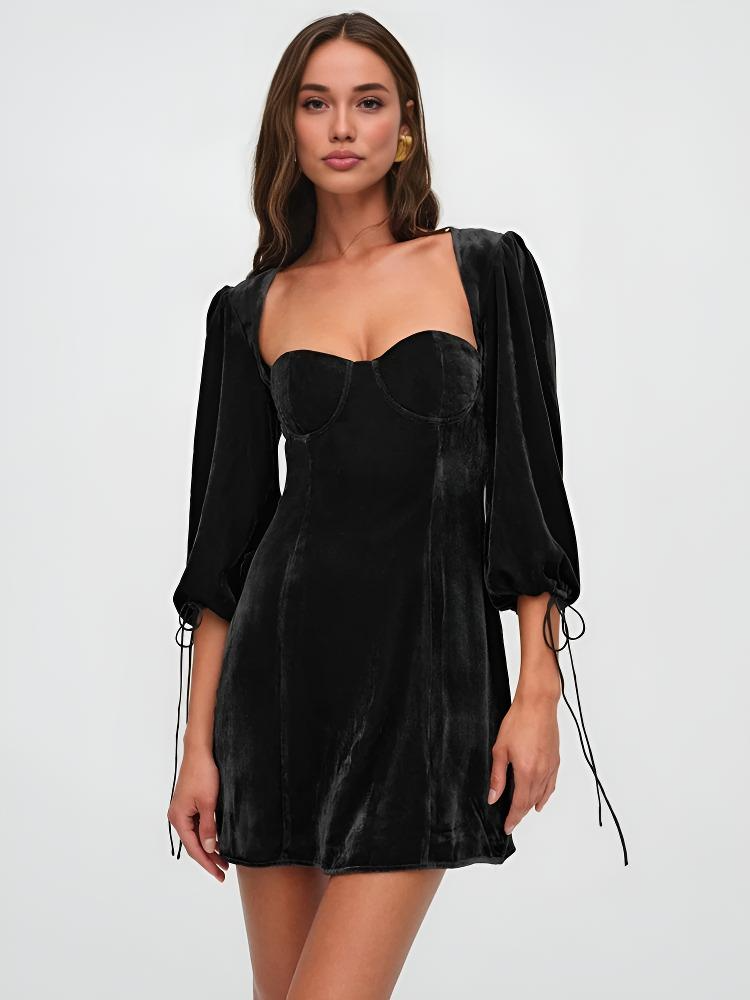 Crimson Dawn | Mini Dress Velvet Puff - Elle & Milo
