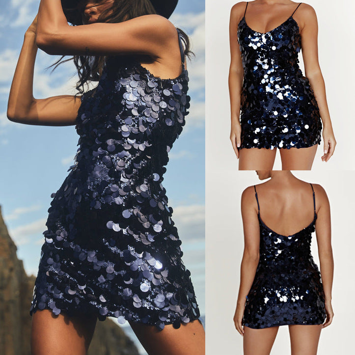 Nova | Sequin Mini Dress With V-Neck - Elle & Milo