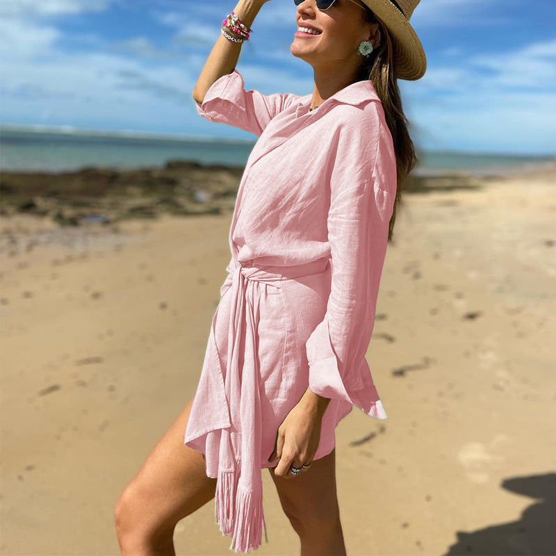 Mira Cotton Linen Wrap Mini | Wrap Dress - Elle & Milo