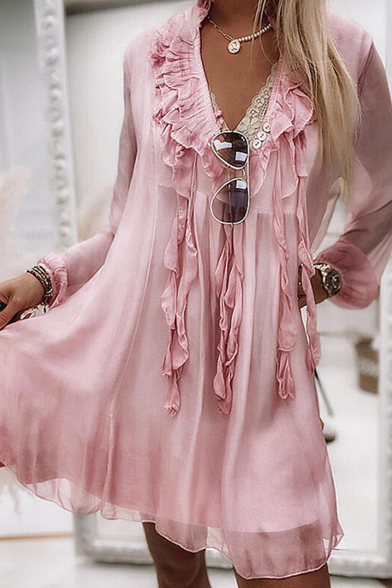 Mira | Knee Length Flowy Dress V-Neck - Elle & Milo