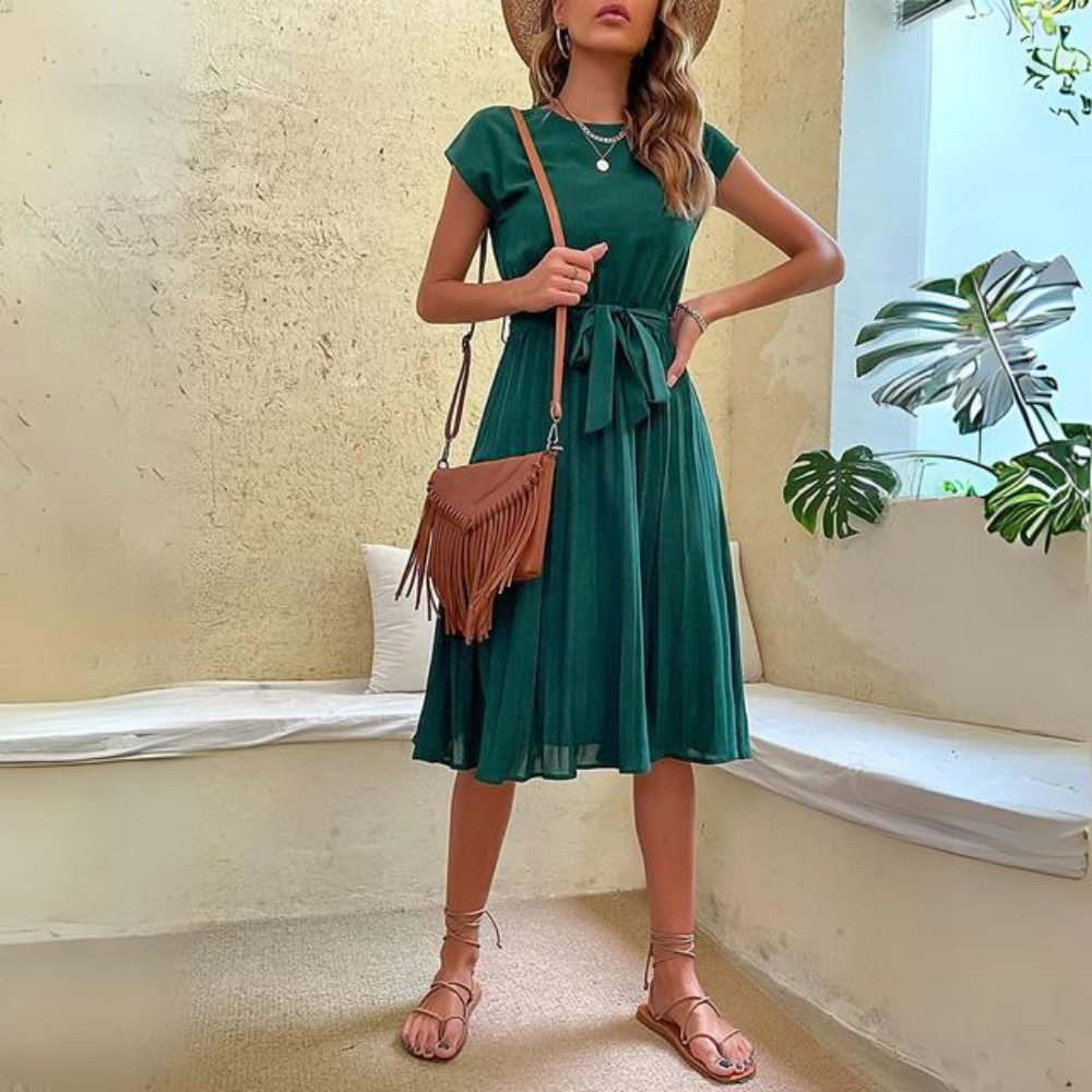 Novae | Midi Dress with Waist Tie - Elle & Milo