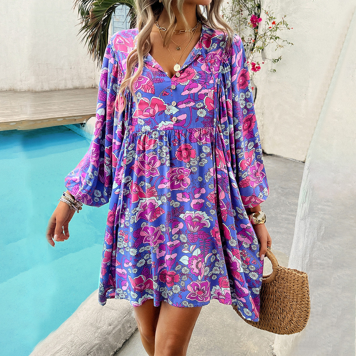 Nova | Short Dress Rayon Floral Print - Elle & Milo