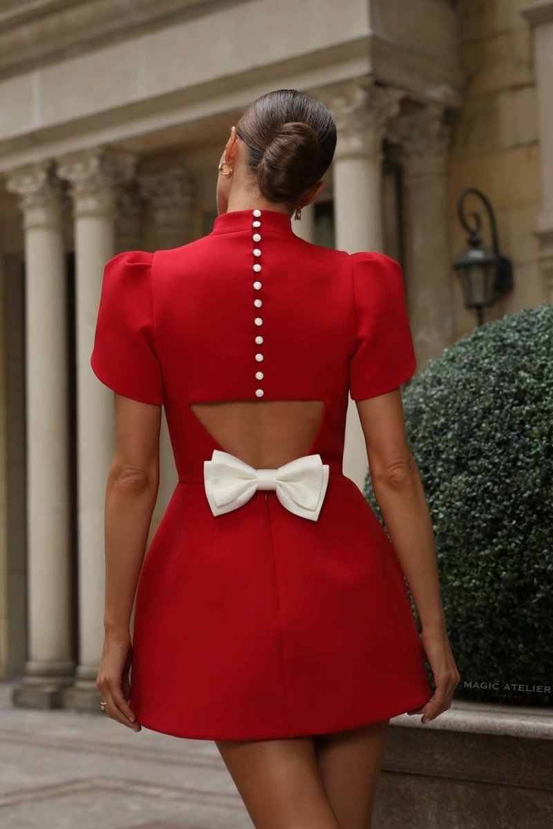 Nova | Mini Dress Tailored Open Back Bow - Elle & Milo