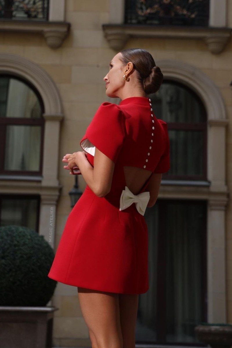 Nova | Mini Dress Tailored Open Back Bow - Elle & Milo