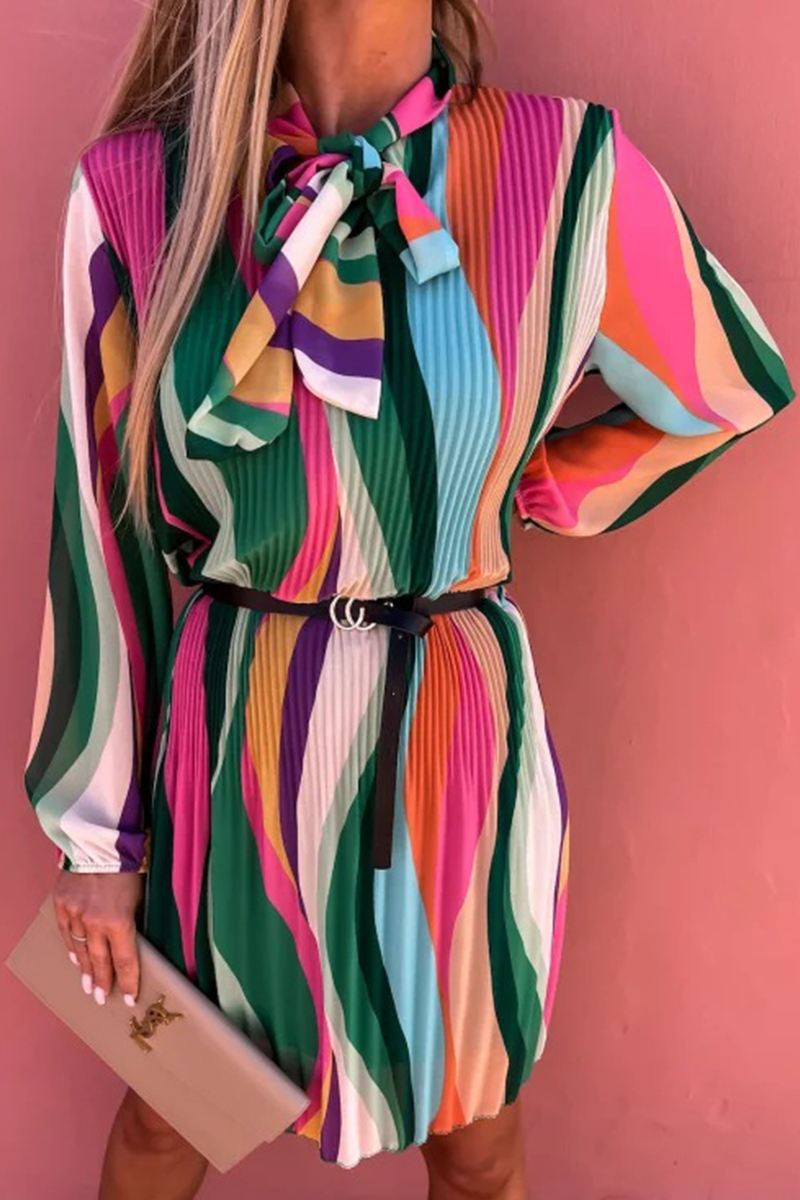 Nova | Pleated Dress With Striped Design - Elle & Milo
