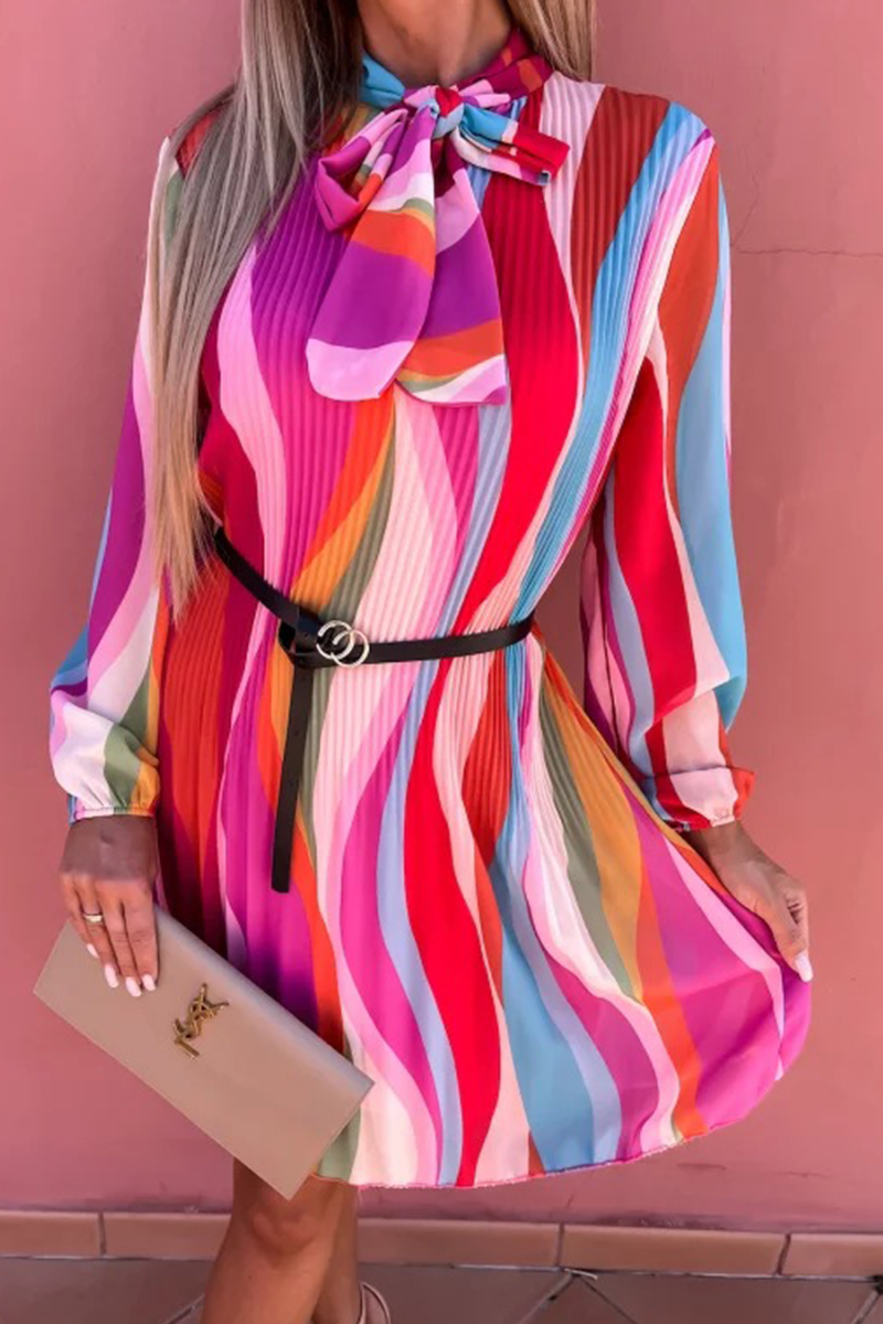 Nova | Pleated Dress With Striped Design - Elle & Milo