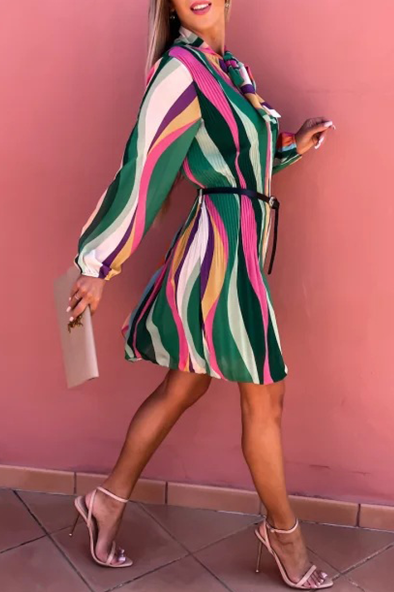 Nova | Pleated Dress With Striped Design - Elle & Milo