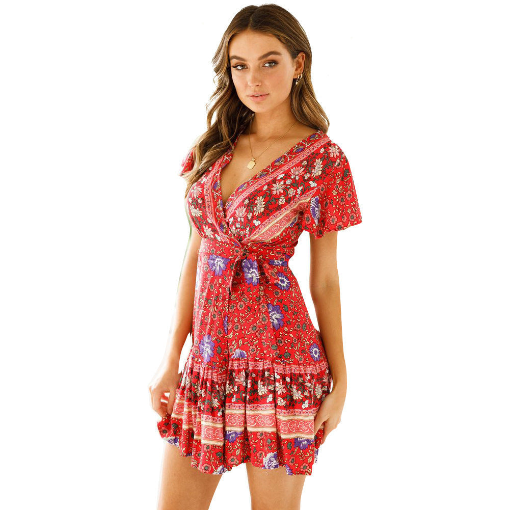 Nova | Wrap Dress Floral Short Sleeve - Elle & Milo