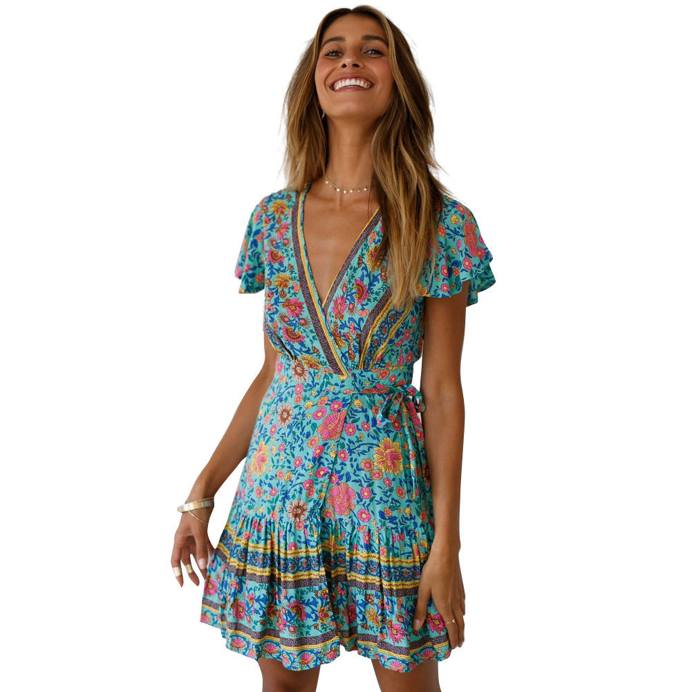 Nova | Wrap Dress Floral Short Sleeve - Elle & Milo
