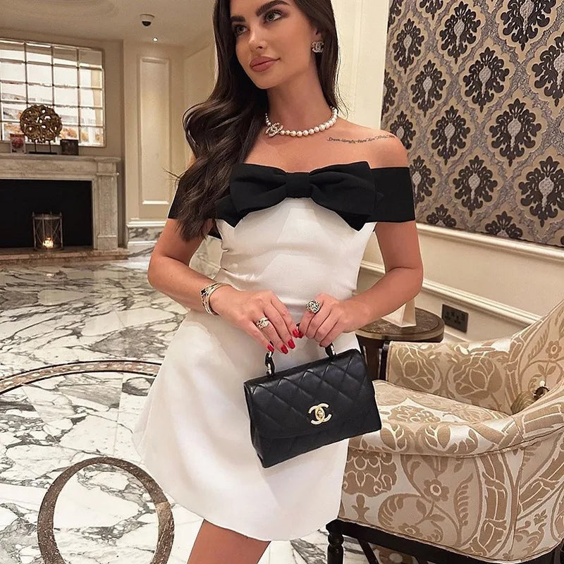 Nova | Off-Shoulder Mini Dress with Bow - Elle & Milo