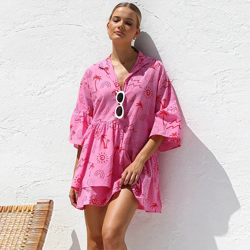 Nova | Shirt Dress Deep V-Neck Collar - Elle & Milo