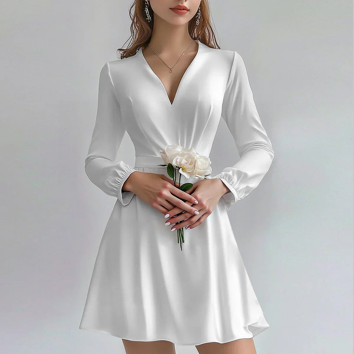 Nova | Satin Mini Dress with Deep V-Neck - Elle & Milo