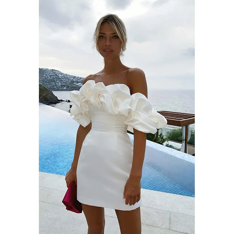 Nova | Satin Mini Dress Off-Shoulder - Elle & Milo