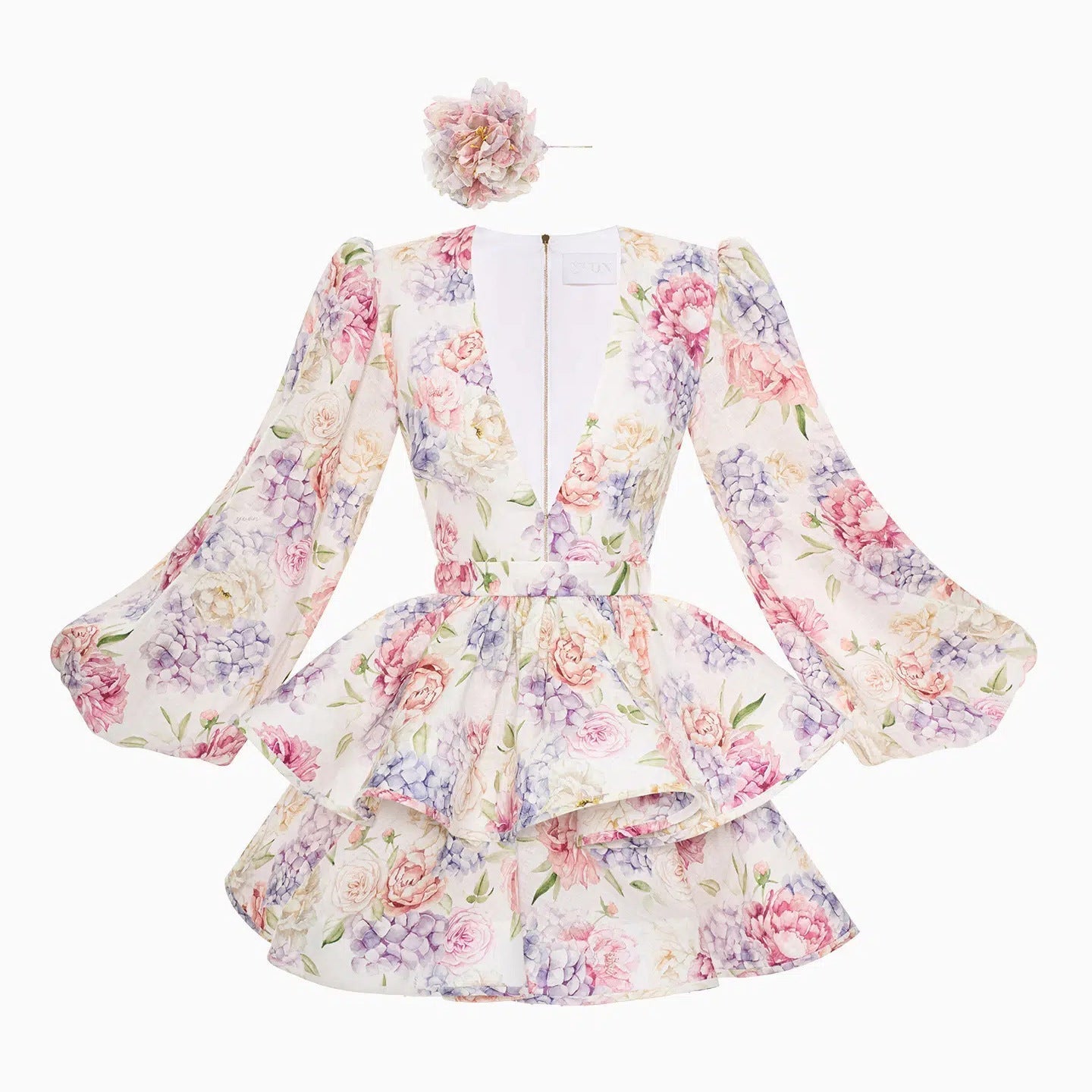 Lyra | Floral Mini Dress Deep V-Neck - Elle & Milo