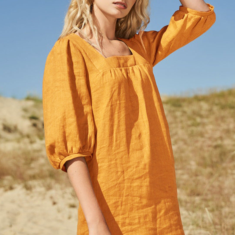 Nova | Dress - Square Neck Puff Sleeve - Elle & Milo