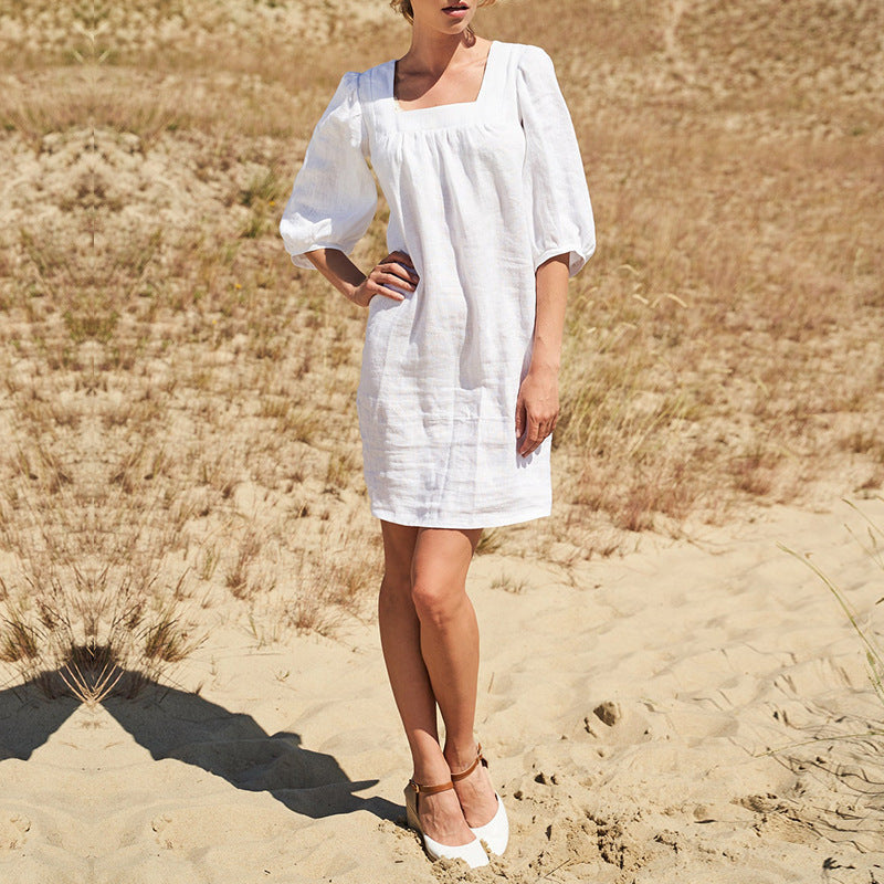 Nova | Dress - Square Neck Puff Sleeve - Elle & Milo