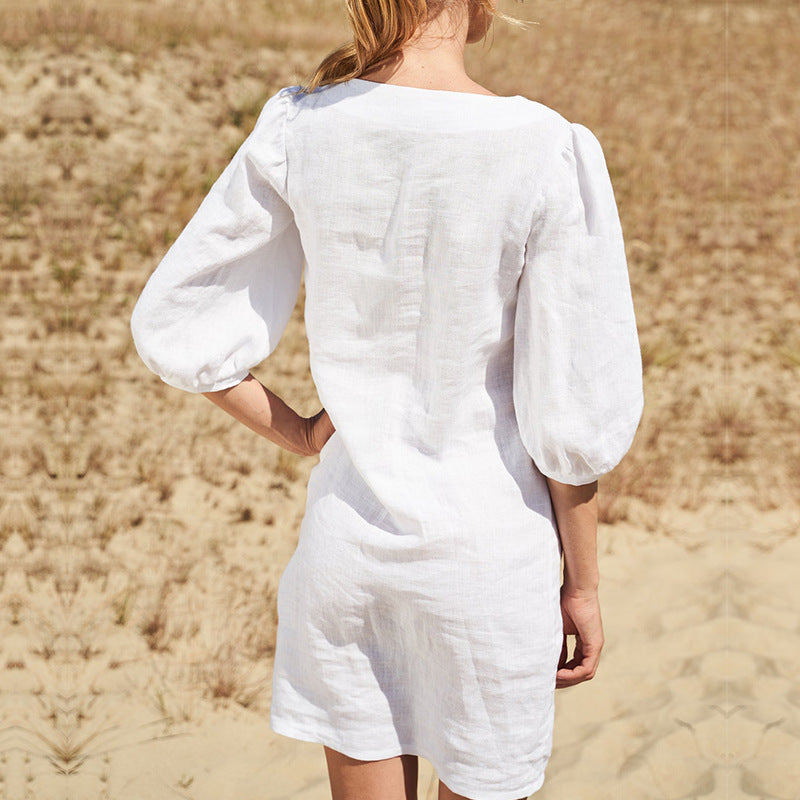 Nova | Dress - Square Neck Puff Sleeve - Elle & Milo