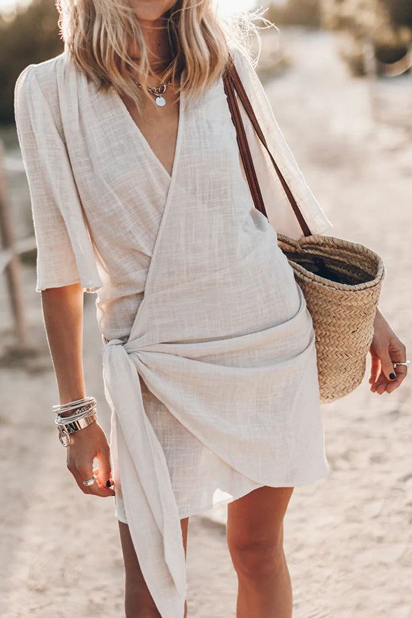 Nova | Wrap Mini Dress Cotton-Linen - Elle & Milo