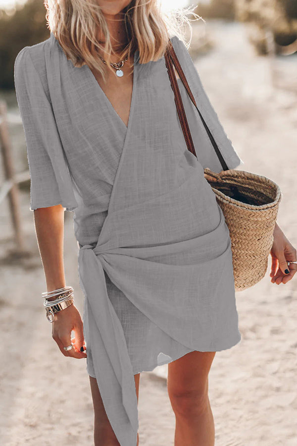 Nova | Wrap Mini Dress Cotton-Linen - Elle & Milo