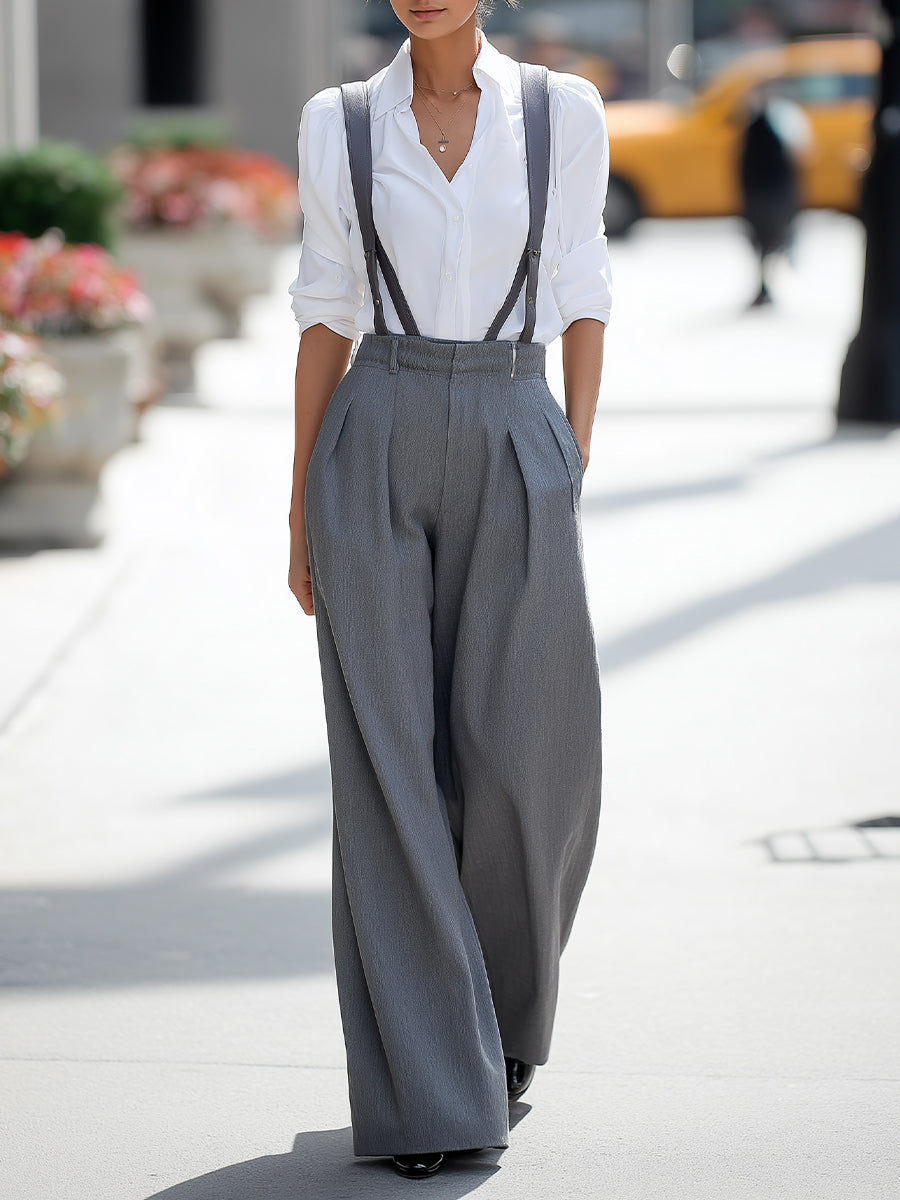 Luna | White Shirt And Suspender Set - Elle & Milo