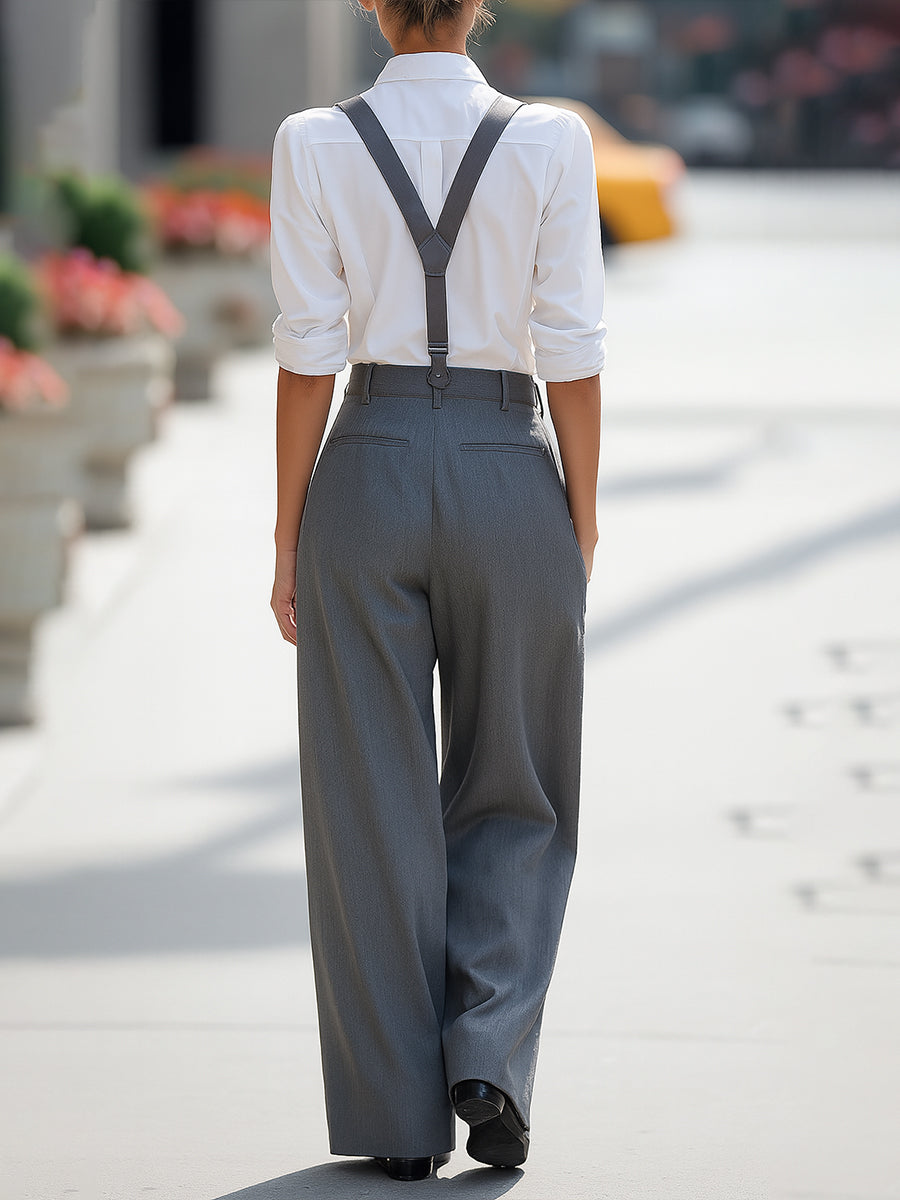 Luna | White Shirt And Suspender Set - Elle & Milo