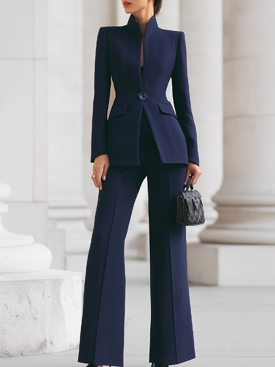 Luna | Navy Blazer Wide Leg Trousers Set - Elle & Milo
