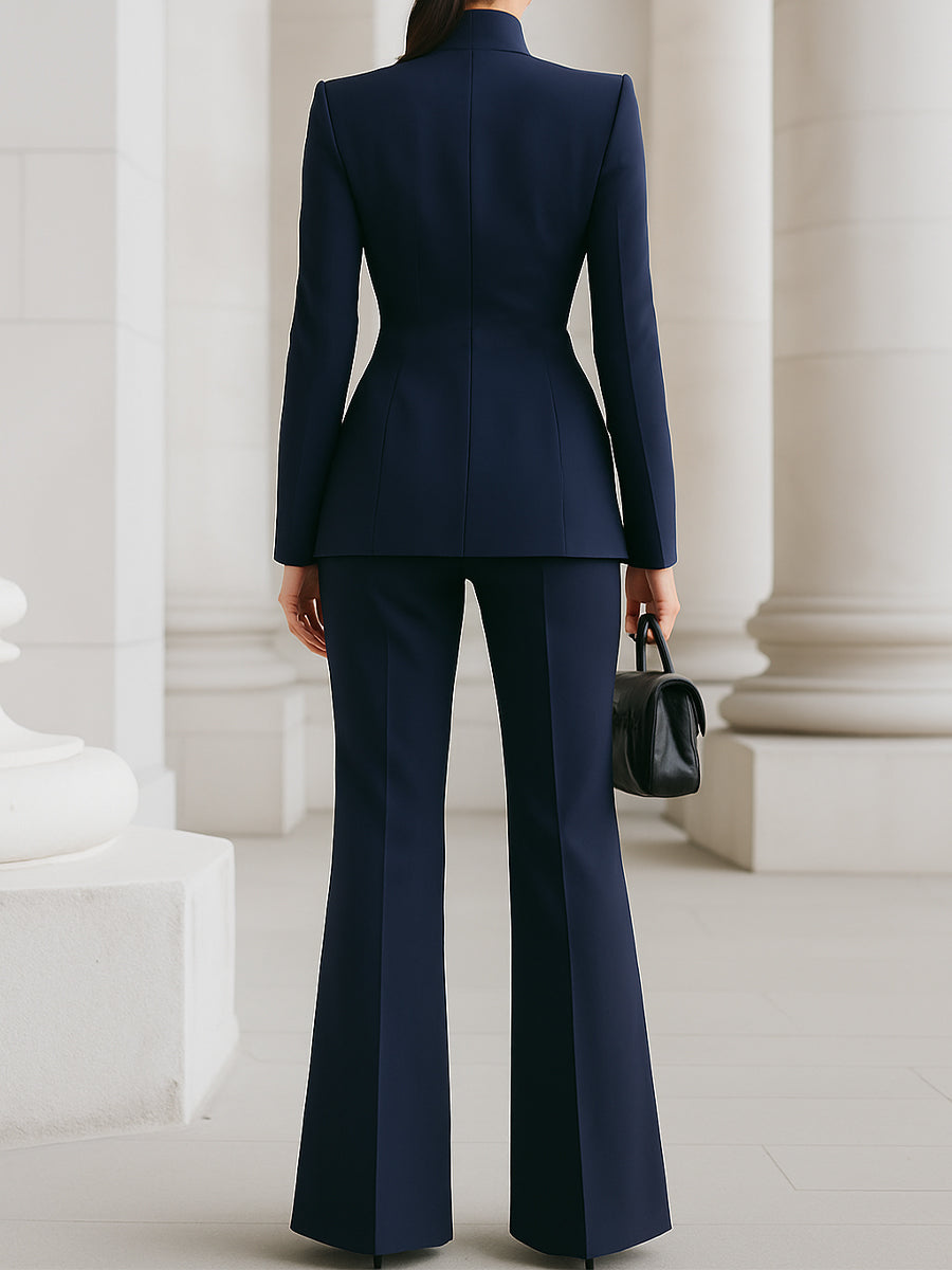 Luna | Navy Blazer Wide Leg Trousers Set - Elle & Milo