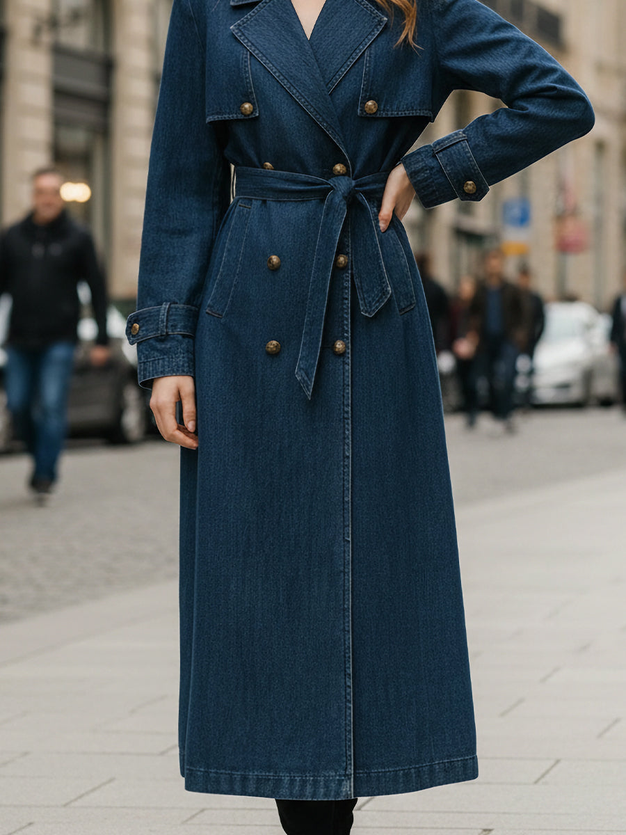 Indigo | Double-Breasted Trench Coat - Elle & Milo